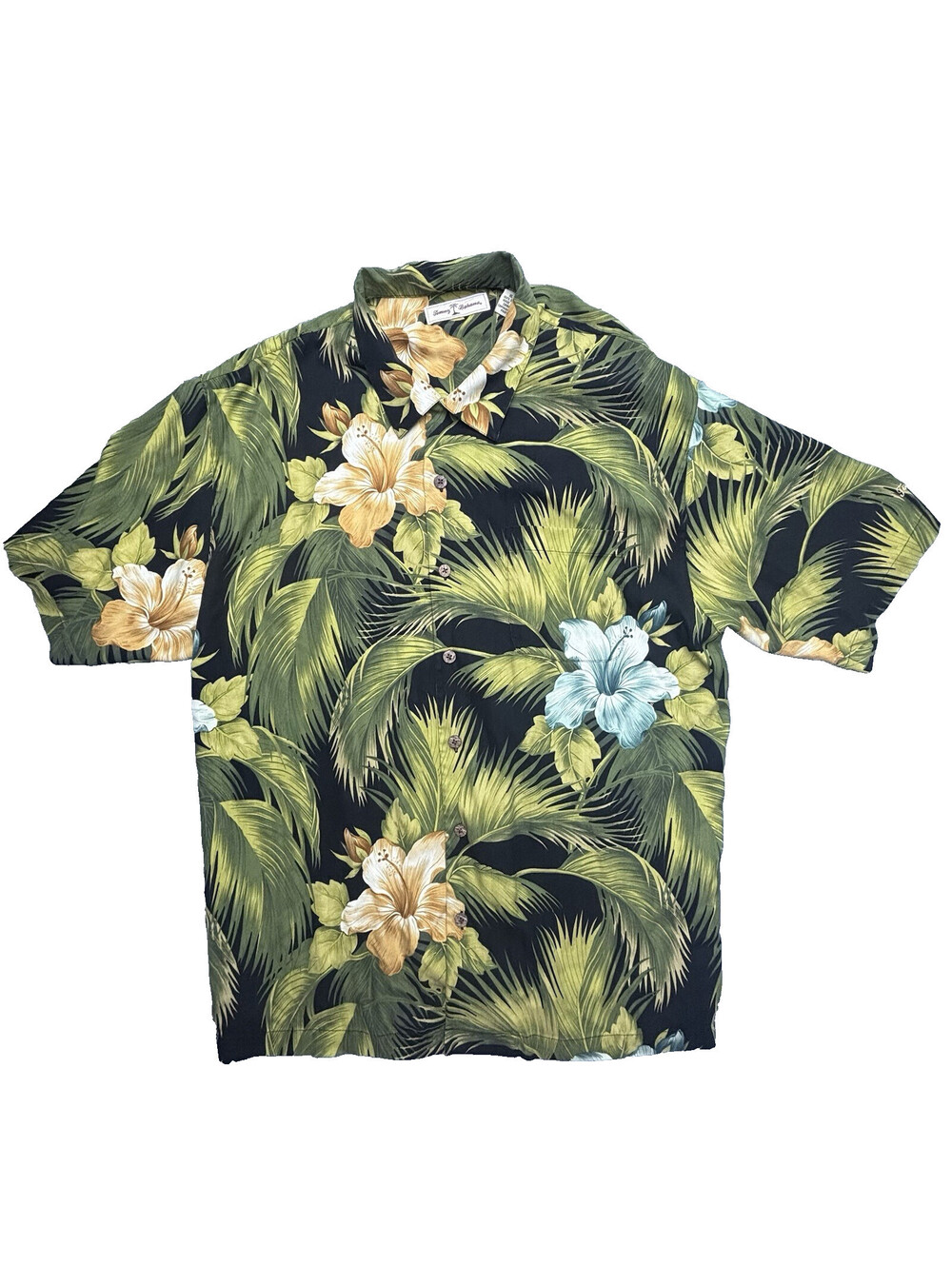 Tommy Bahama Rum Mens XL Silk Tropical Floral Button Up Short Sleeve Shirt